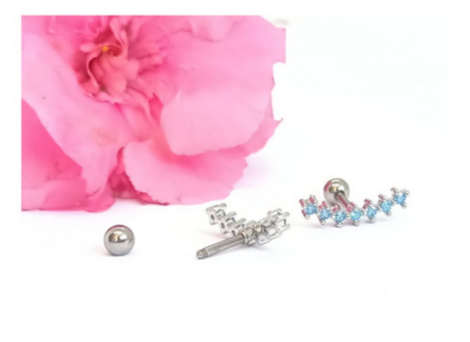 PENDIENTES CURVOS EL BAÚL DE JUMA HIPOLAERGENICOS ZIRCONIO CELESTE PIERCING HELIX ACERO - 3