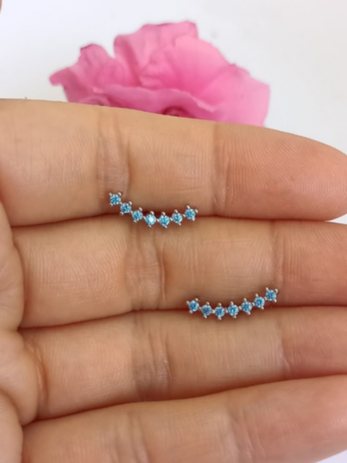 PENDIENTES CURVOS EL BAÚL DE JUMA HIPOLAERGENICOS ZIRCONIO CELESTE PIERCING HELIX ACERO - 4