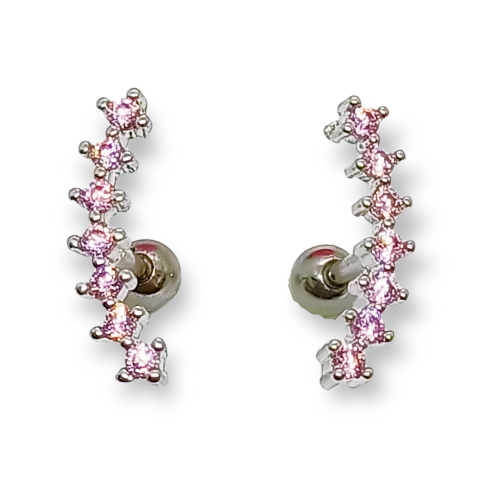 PENDIENTES CURVOS EL BAÚL DE JUMA HIPOLAERGENICOS ZIRCONIO ROSA PIERCING HELIX ACERO - 1