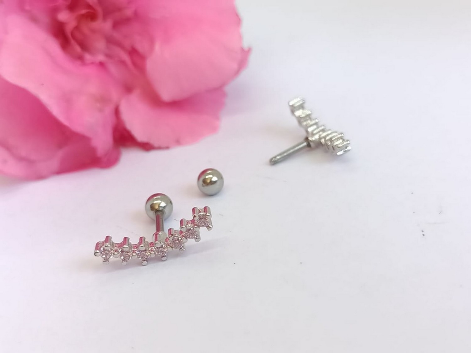 PENDIENTES CURVOS EL BAÚL DE JUMA HIPOLAERGENICOS ZIRCONIO ROSA PIERCING HELIX ACERO - 3