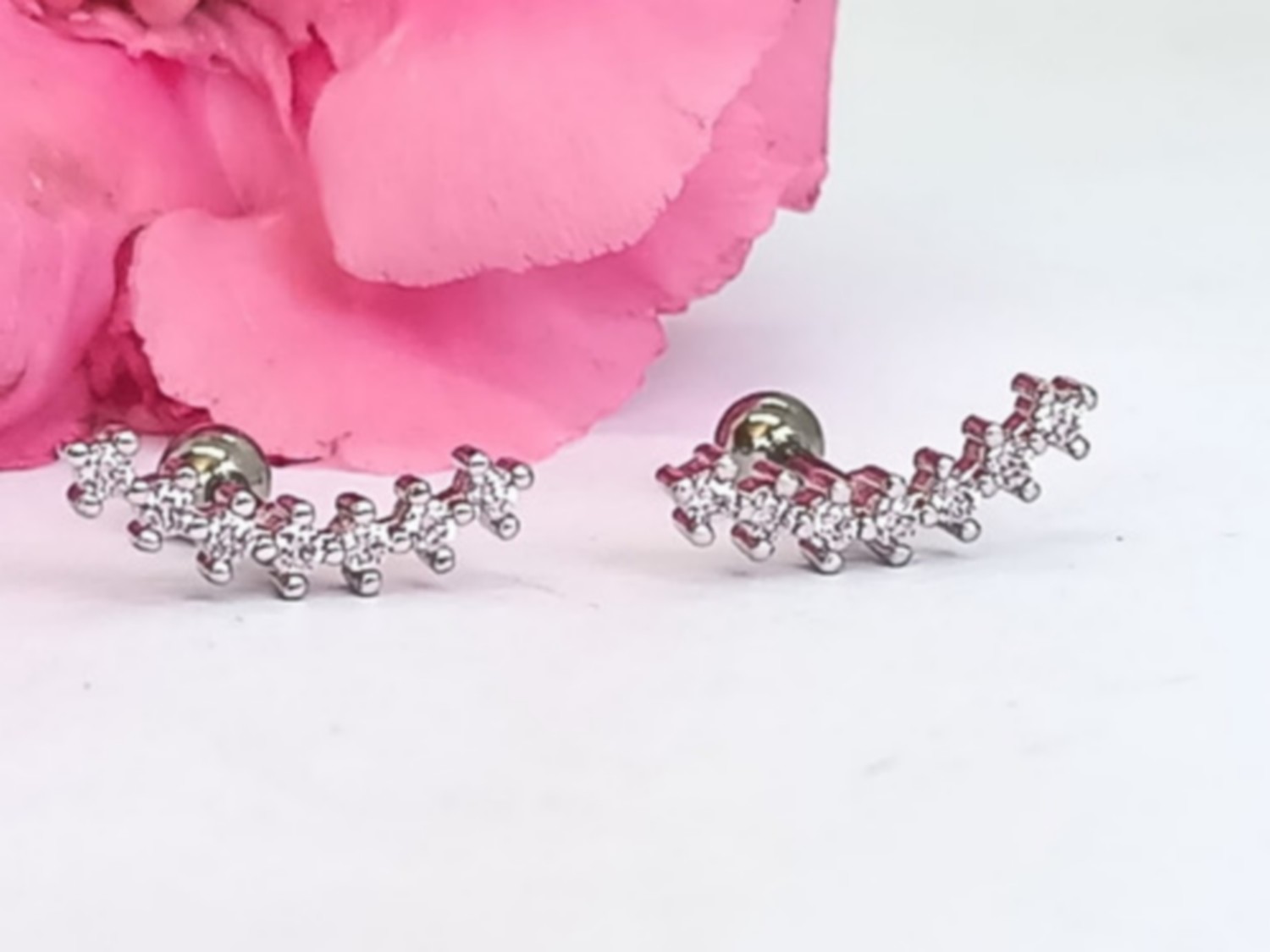 PENDIENTES CURVOS EL BAÚL DE JUMA HIPOLAERGENICOS ZIRCONIO ROSA PIERCING HELIX ACERO - 4