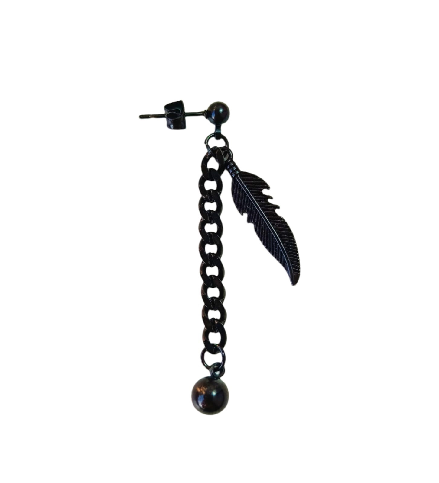 PENDIENTE LARGO KPOP PLUMA ESLABÓN MODA COSPLAY PUNK UNIDAD NEGRO - 1