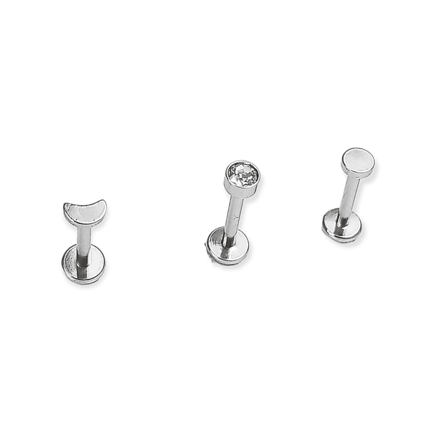 SET PIERCING PUSH PIN HIPOALERGENICO MODELO FASE LUNAR NOSTRIL LABRET - 1