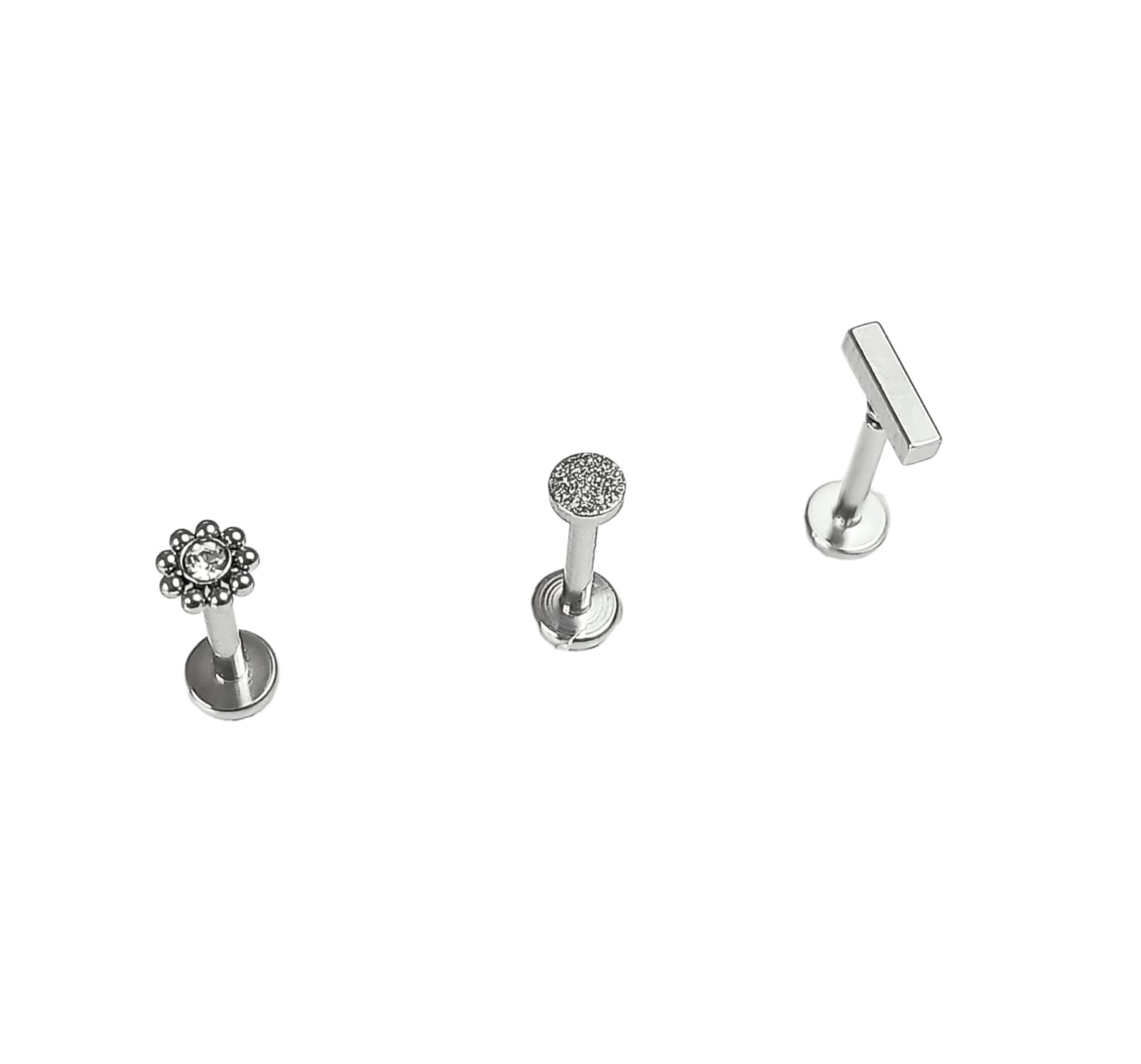 SET PIERCING MODELO GEO ACERO QUIRÚRGICO NOSTRIL LABRET PUNTO DE LUZ - 1