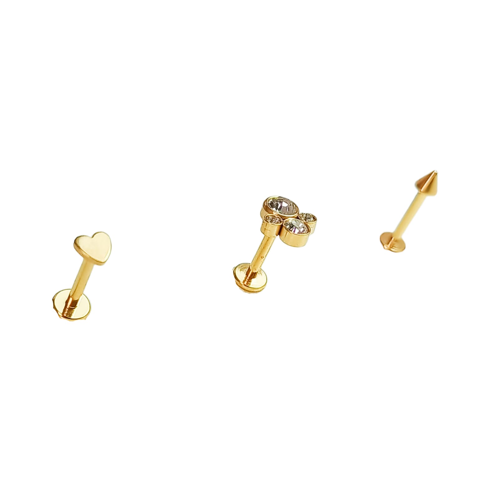 SET PIERCING CHAPADO EN ORO 18K NOSTRIL LABRET FLOR CONO - 4