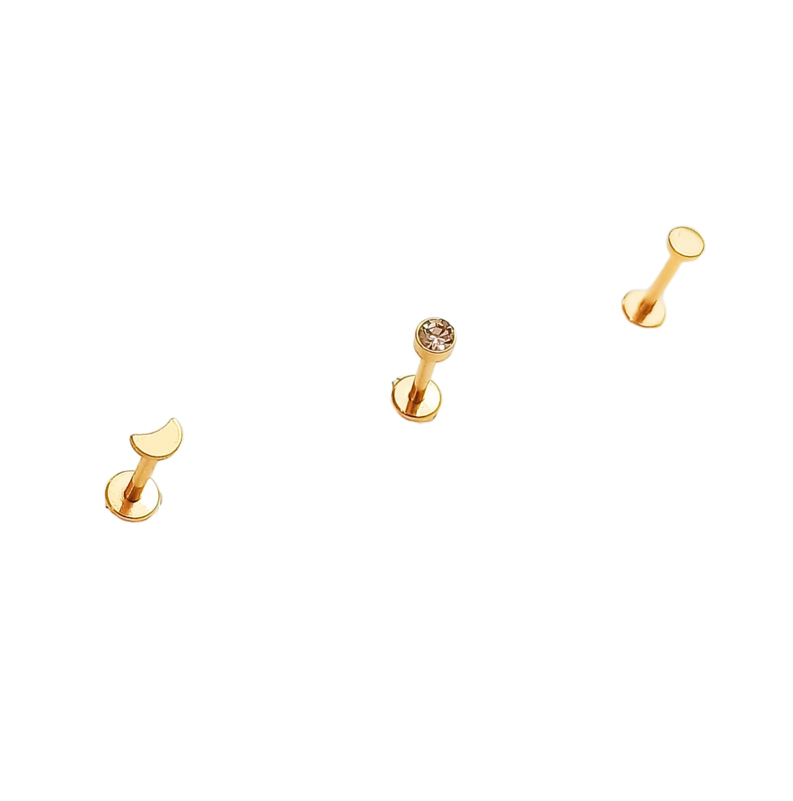 SET PIERCING CHAPADO EN ORO 18K NOSTRIL LABRET SET LUNA PACK - 1