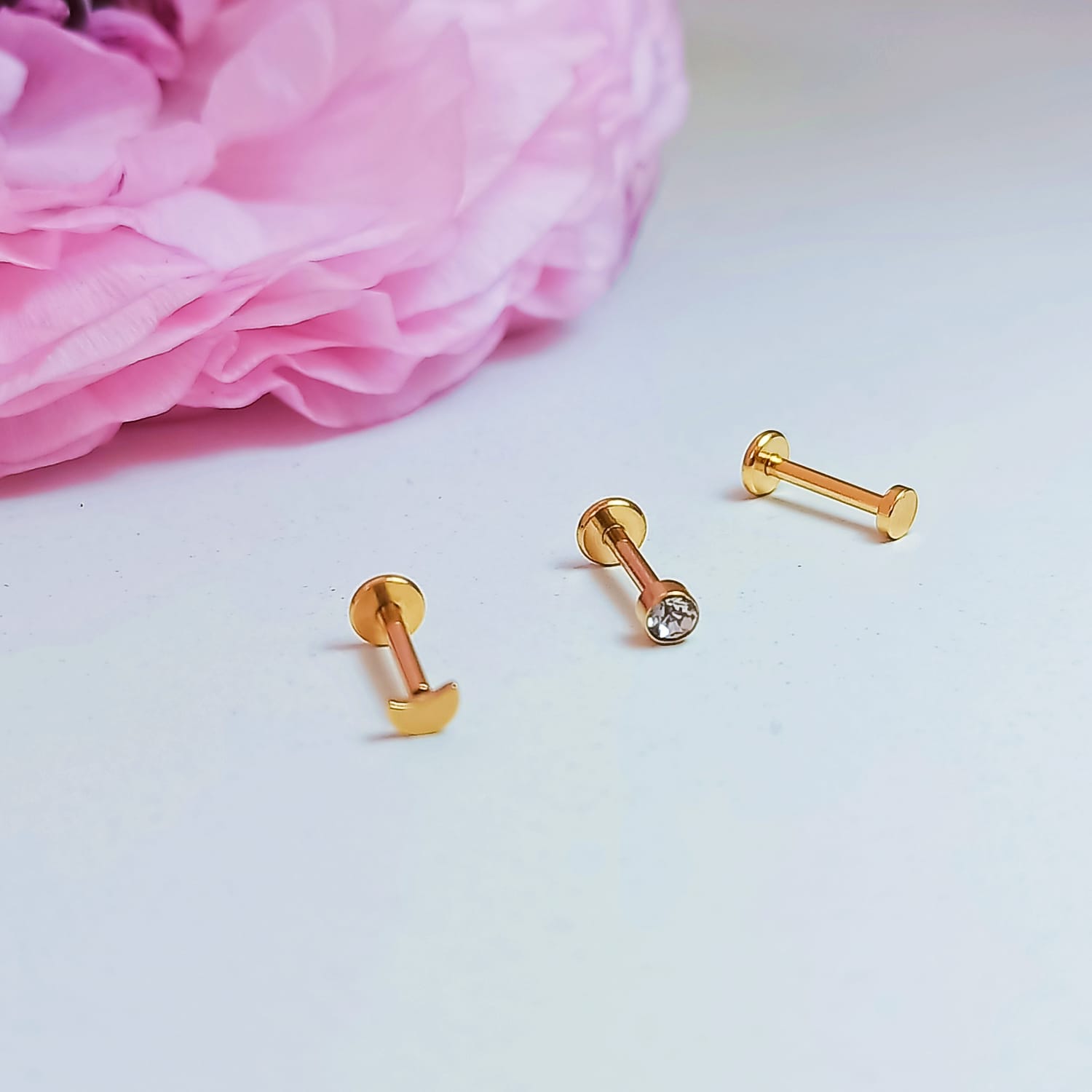 SET PIERCING CHAPADO EN ORO 18K NOSTRIL LABRET SET LUNA PACK - 2