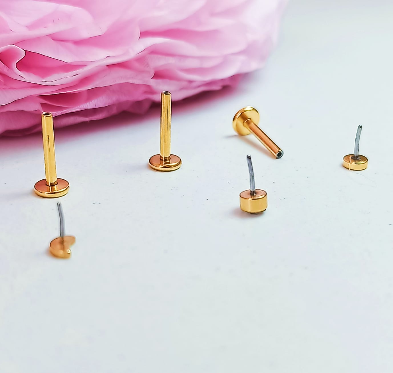 SET PIERCING CHAPADO EN ORO 18K NOSTRIL LABRET SET LUNA PACK - 3