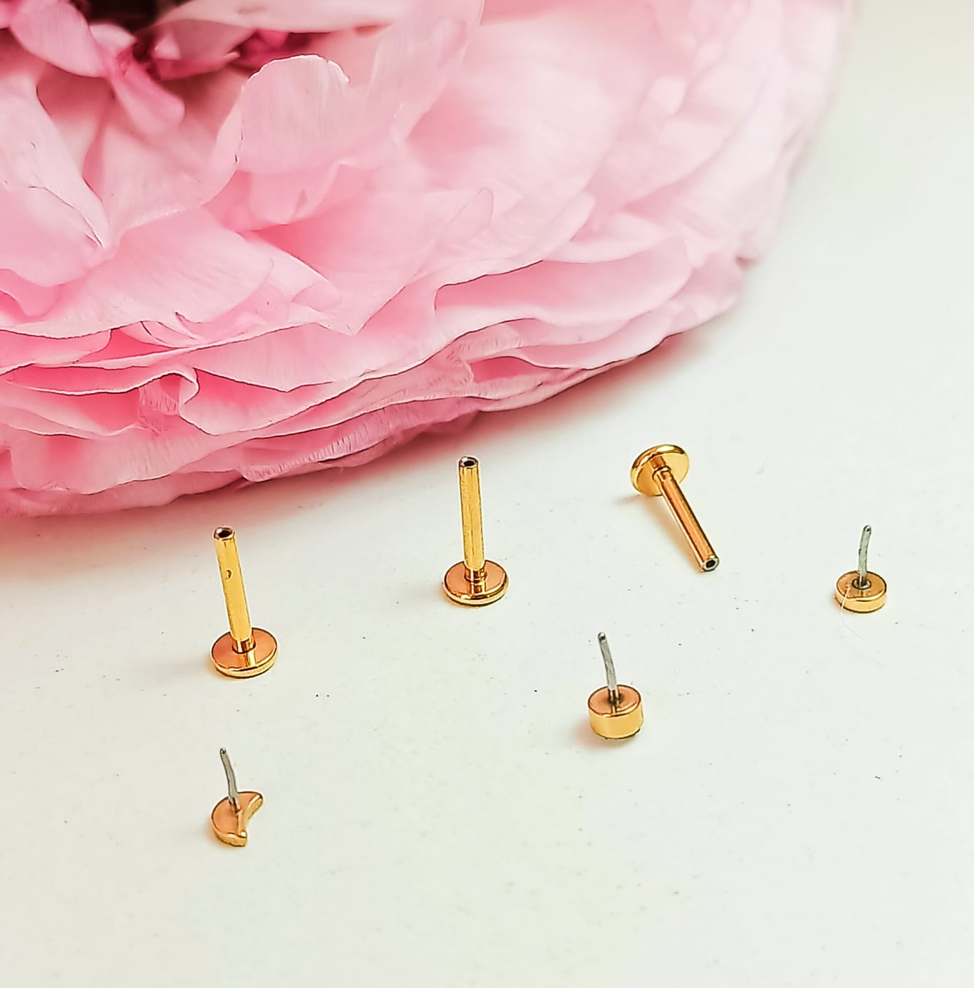 SET PIERCING CHAPADO EN ORO 18K NOSTRIL LABRET SET LUNA PACK - 4