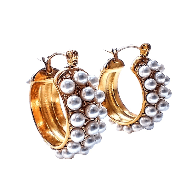 ARGOLLAS EL BAÚL DE JUMA HOOP TIPO BOTE CON PERLAS CHAPADAS EN ORO 18K - 1