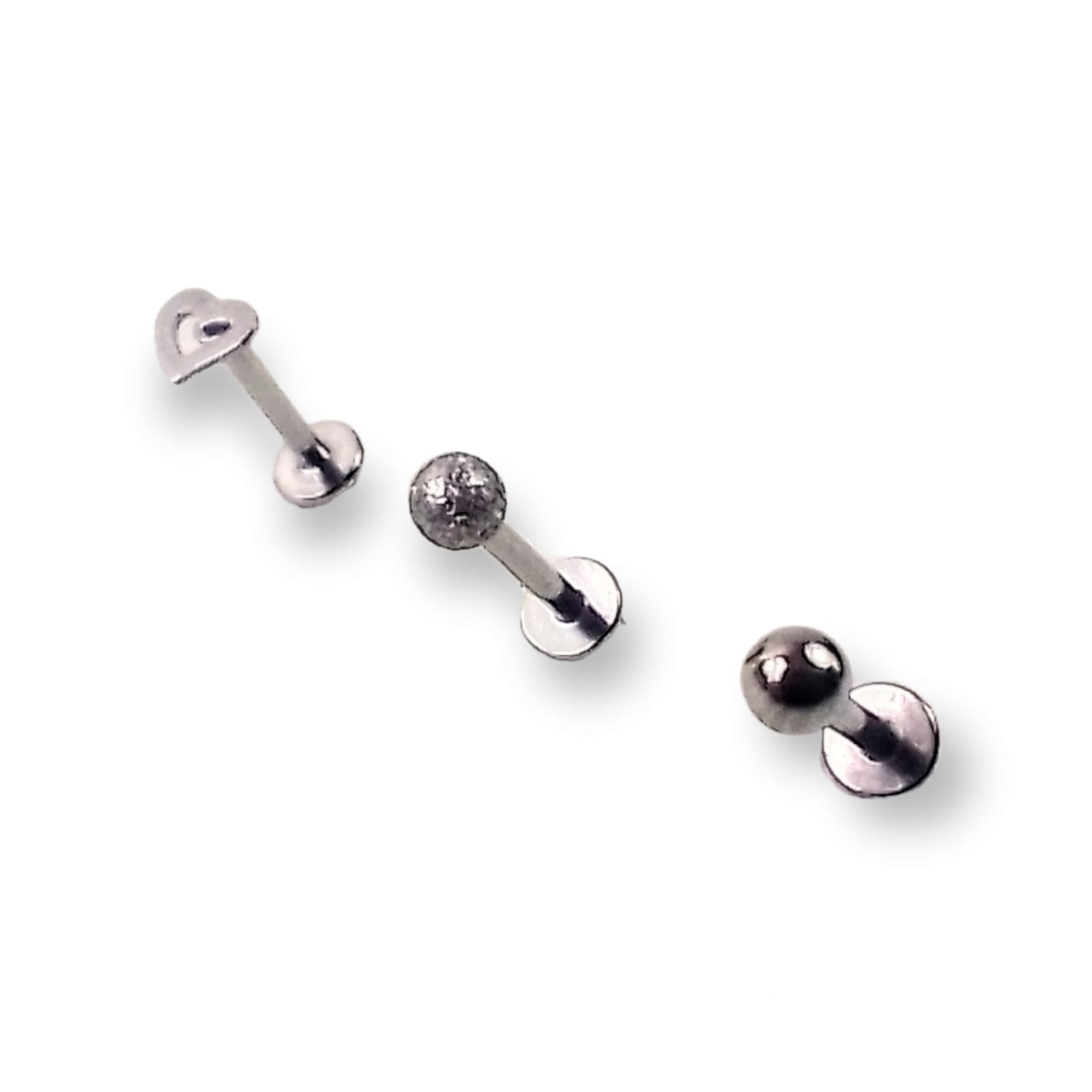 SET PIERCING TORNILLO EL BAÚL DE JUMA CORAZO ESFERA QUIRURGICO NOSTRIL LABRET PLATA - 1
