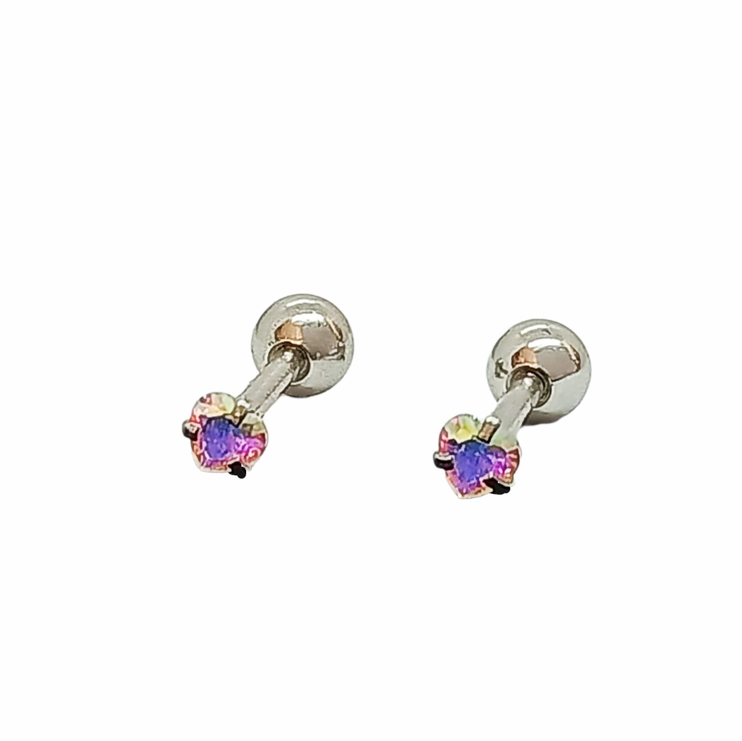AROS SEGURIDAD PUNTO LUZ ZIRCONIO TORNASOL 3MM FIGURA CORAZON HIPOALERGÉNICOS - 1