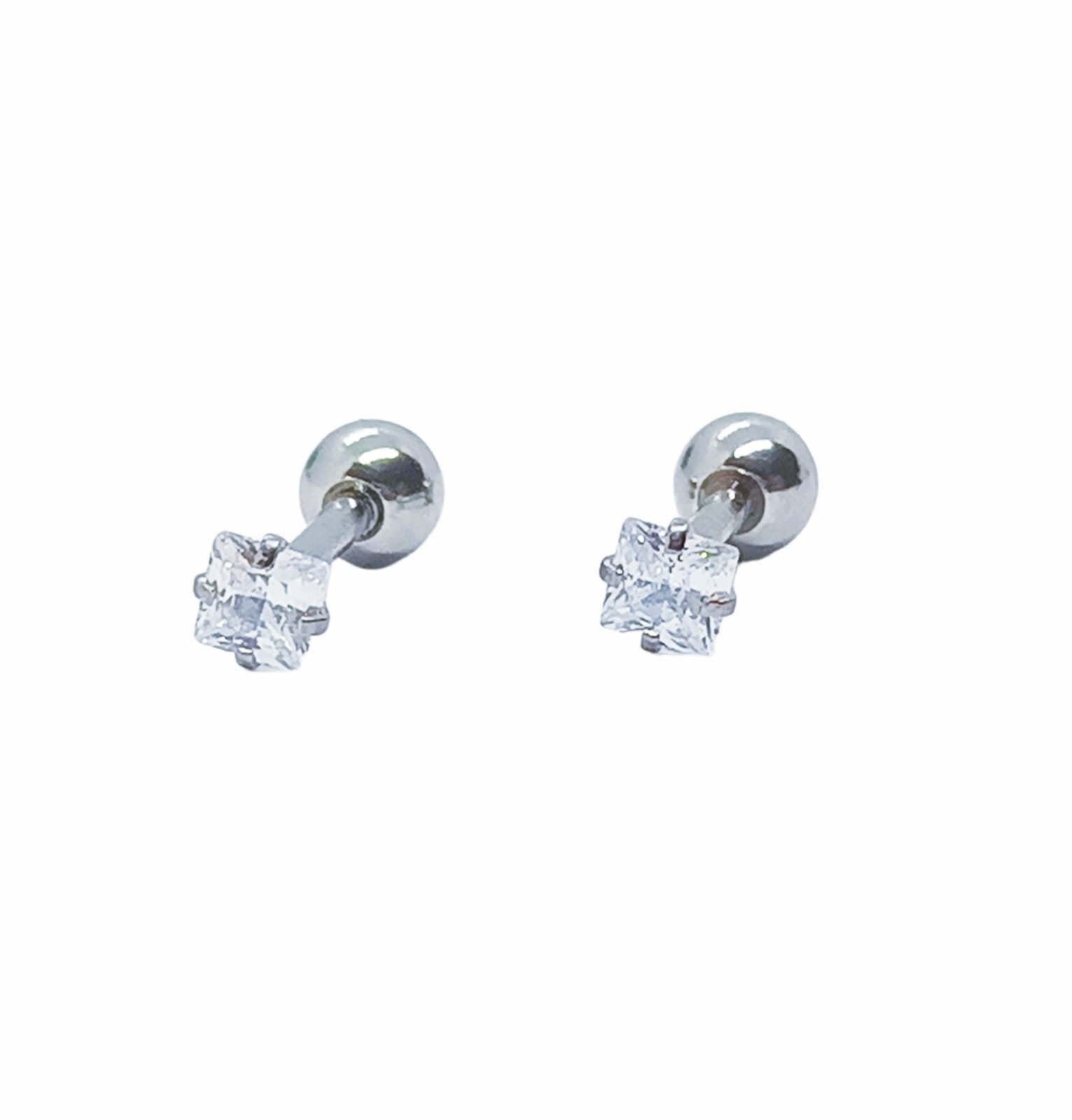 AROS  SEGURIDAD PUNTOS LUZ  ZIRCONIO BLANCO FIGURA CUADRADO 3MM HIPOALERGÉNICO - 1
