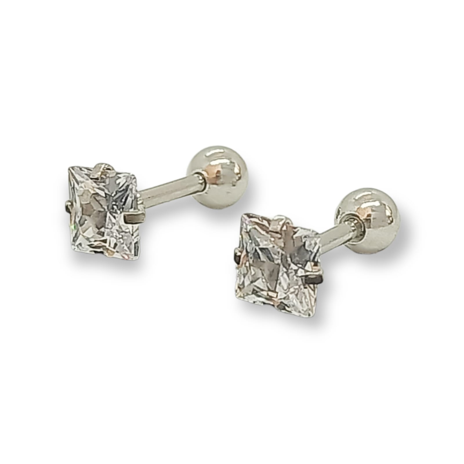 AROS SEGURIDAD PUNTOS LUZ ZIRCONIO BLANCO FIGURA CUADRADO 5MM HIPOALERGÉNICO - 1