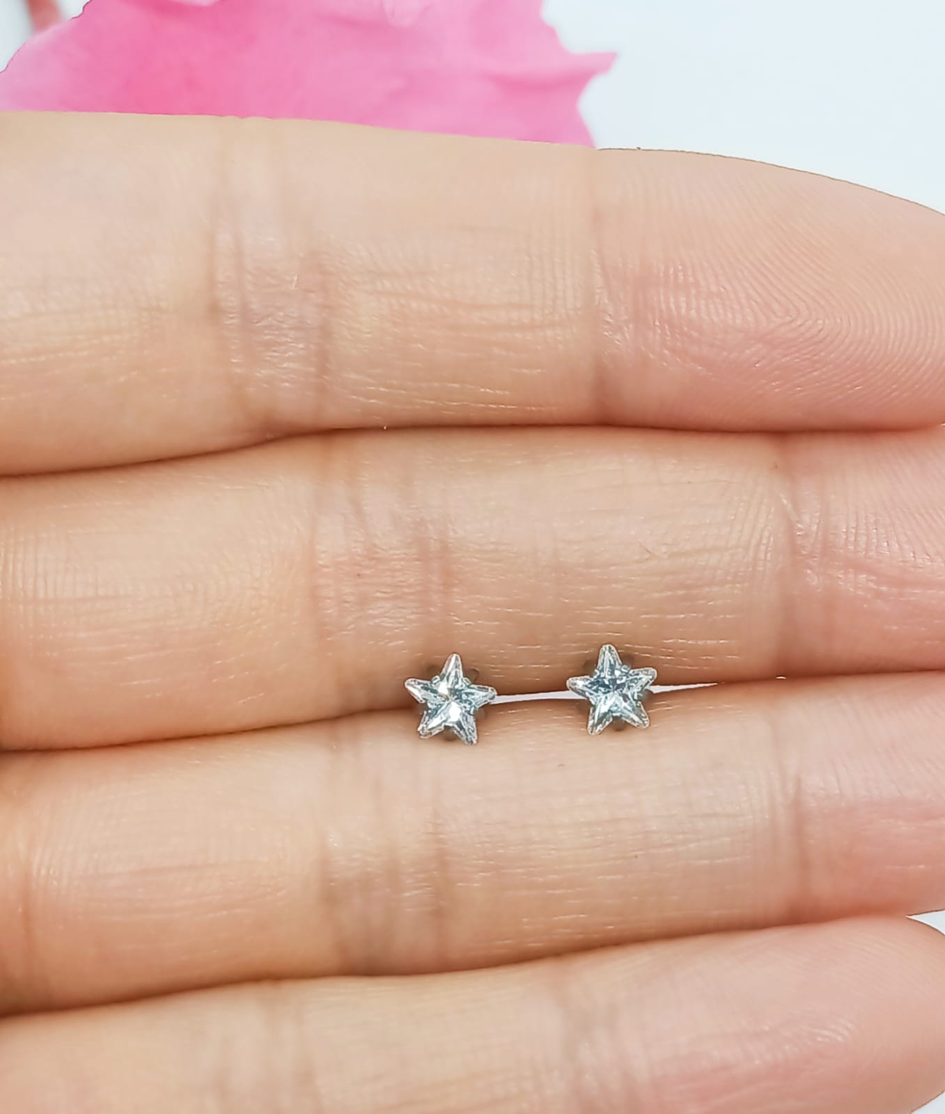 AROS SEGURIDAD PUNTOS LUZ ZIRCONIO BLANCO FIGURA ESTRELLA 5MM HIPOALERGÉNICO - 2