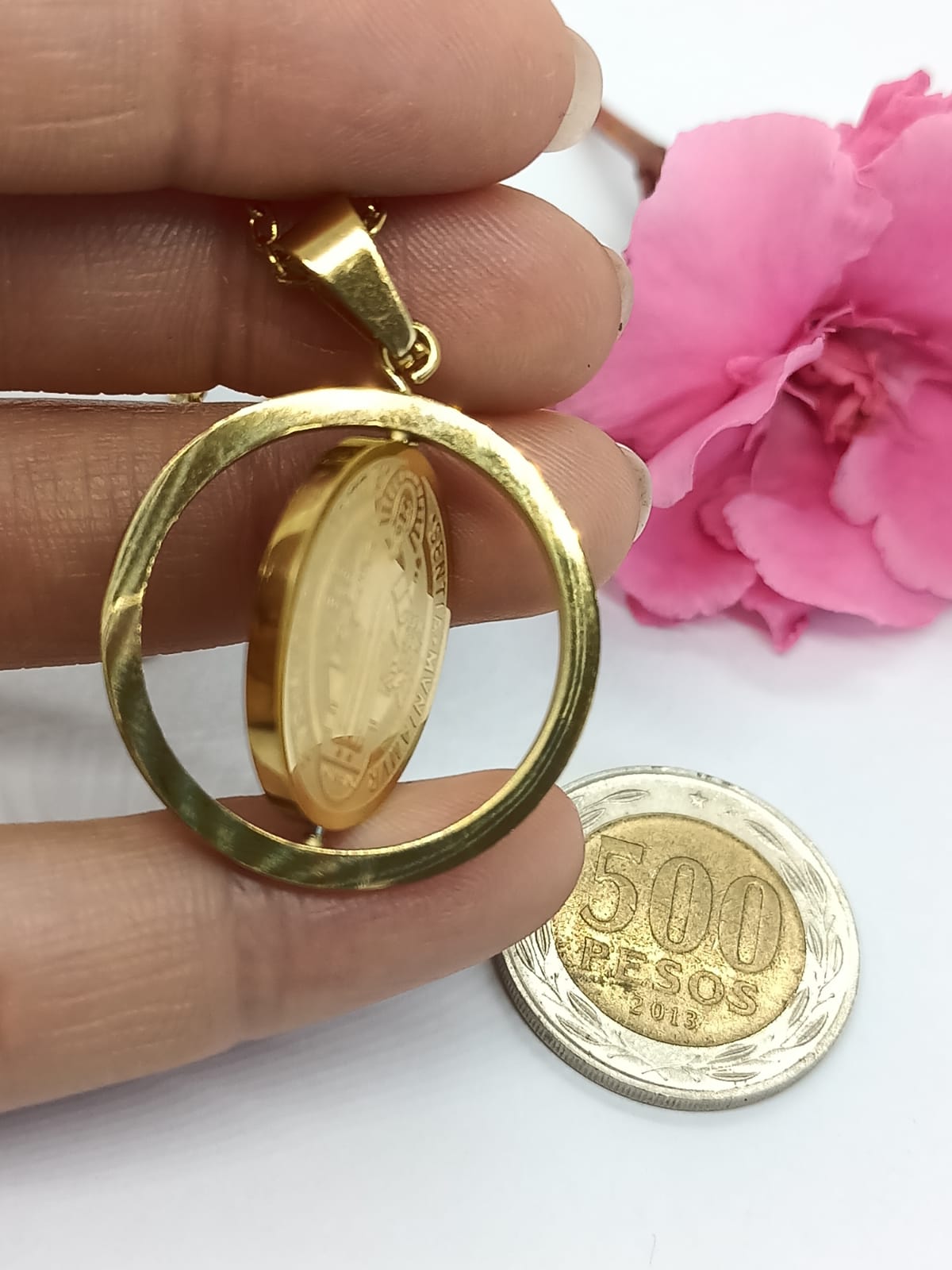COLGANTE MEDALLA SAN BENITO GIRATORIO ANTIESTRÉS CHAPADO EN ORO 18KL - 3