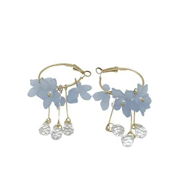 AROS EL BAÚL DE JUMA PENDIENTES LARGOS FLORES COLORES PÉTALOS AZUL PRIMAVERAL - 1