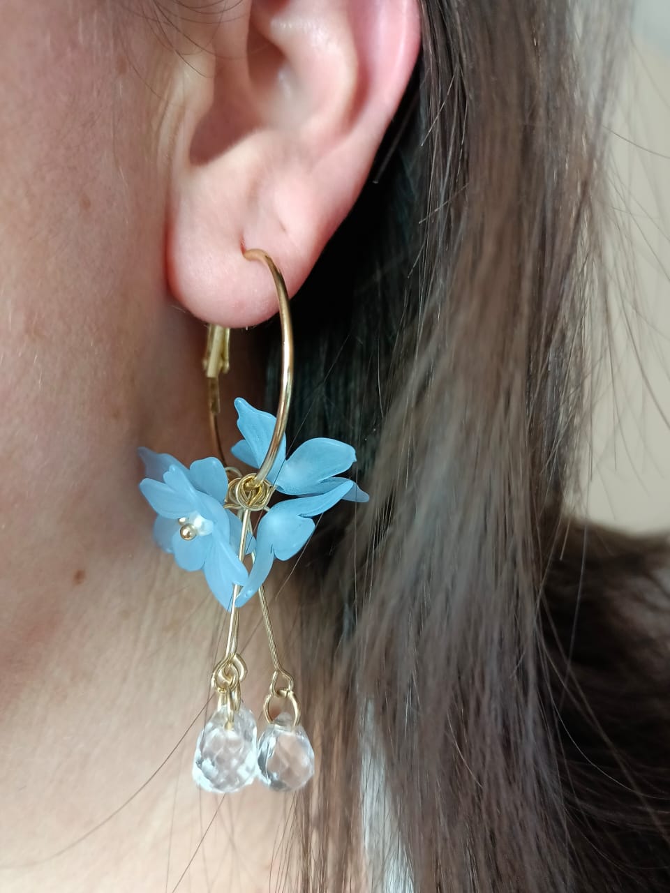 AROS EL BAÚL DE JUMA PENDIENTES LARGOS FLORES COLORES PÉTALOS AZUL PRIMAVERAL - 2
