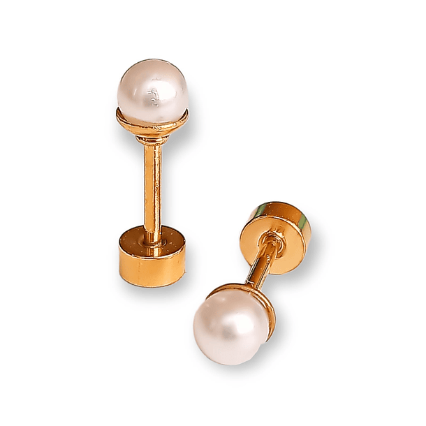 AROS EL BAÚL DE JUMA PERLAS 4MM TUERCA TAPA DE SEGURIDAD CHAPADOS EN ORO 18KL - 1