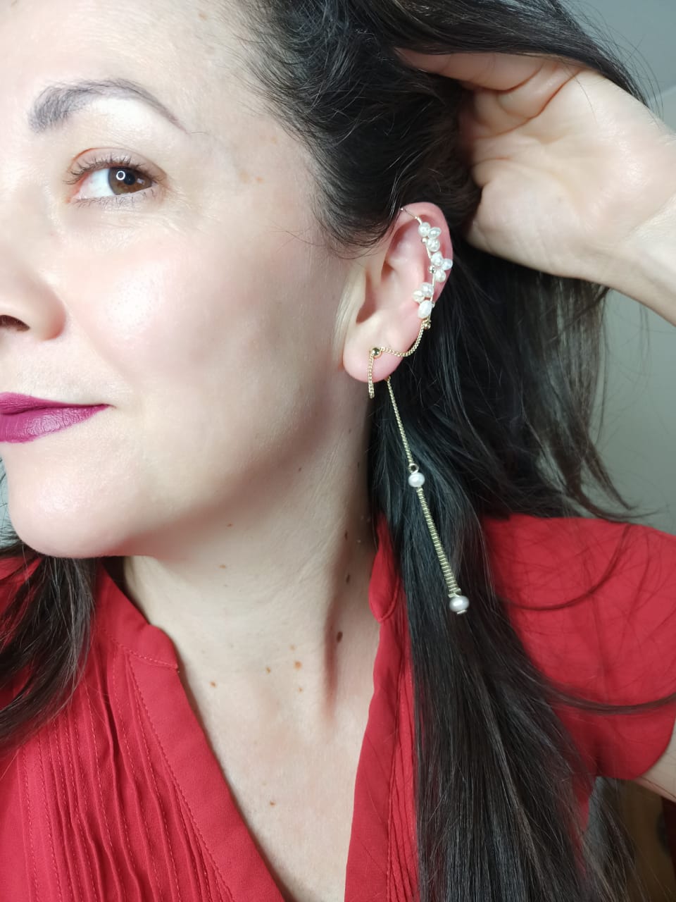 PENDIENTE EL BAÚL DE JUMA TREPADOR 1 PIEZA PERLAS BLANCAS VINTAGE MODA - 4