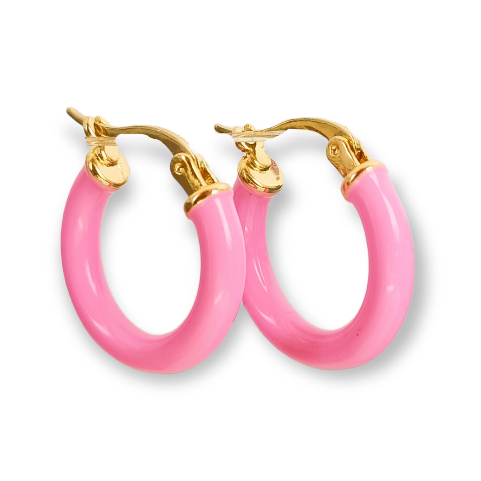ARGOLLAS EL BAÚL DE JUMA HOOP MEDIANAS CHAPADOS EN ORO 18K SAKURA ROSA CHICLE - 1