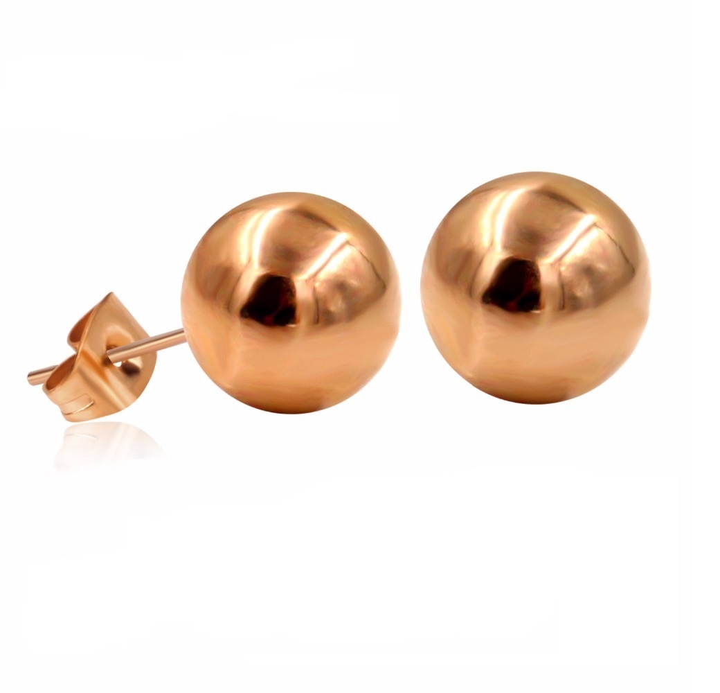 ARETES EL BAÚL DE JUMA ESFERAS 7MM BOLAS ACERO QUIRÚRGICO PUNTOS GOLD ROSE - 1