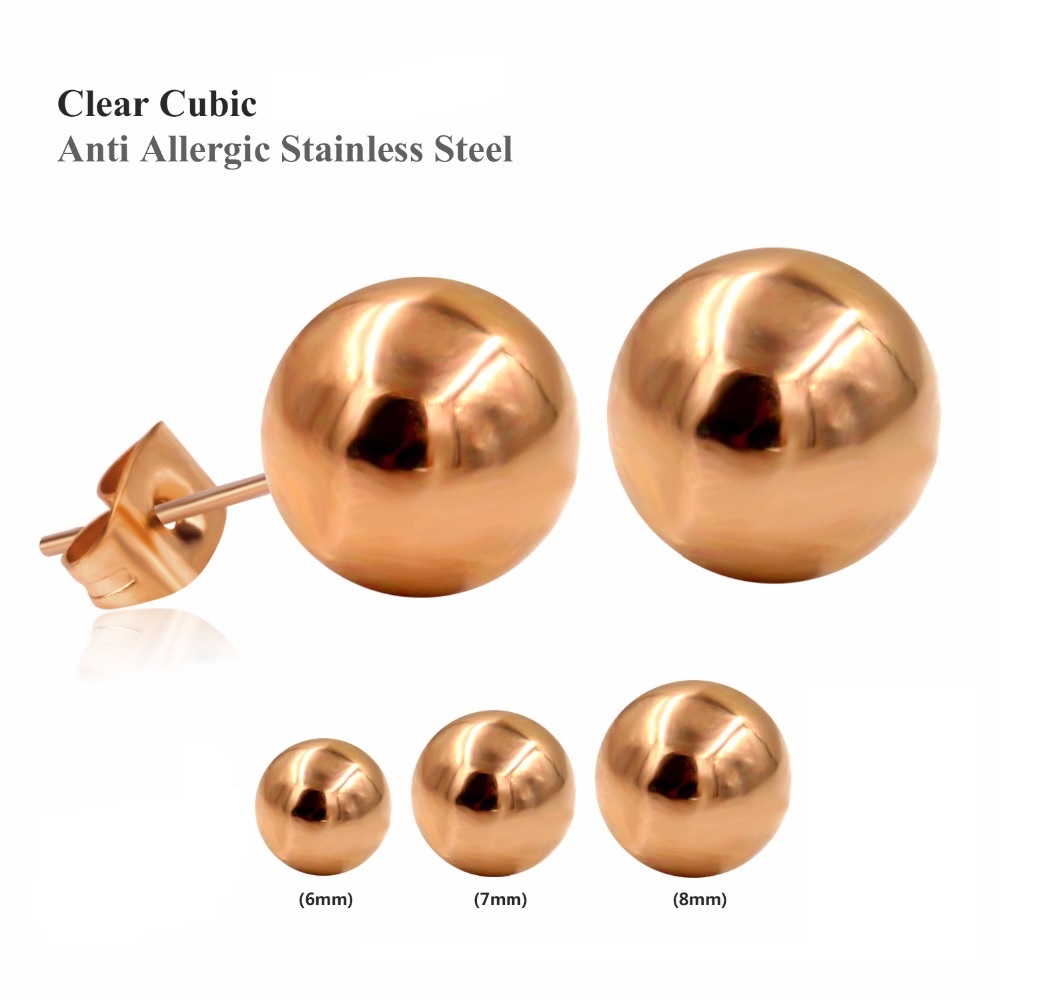 ARETES EL BAÚL DE JUMA ESFERAS 7MM BOLAS ACERO QUIRÚRGICO PUNTOS GOLD ROSE - 4