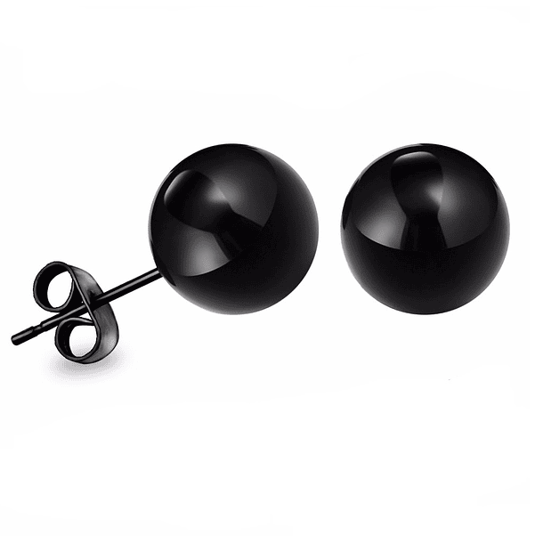 PENDIENTES EL BAÚL DE JUMA ESFERAS DE 8MM NEGRAS HIPOALERGÉNICA ACERO - 1