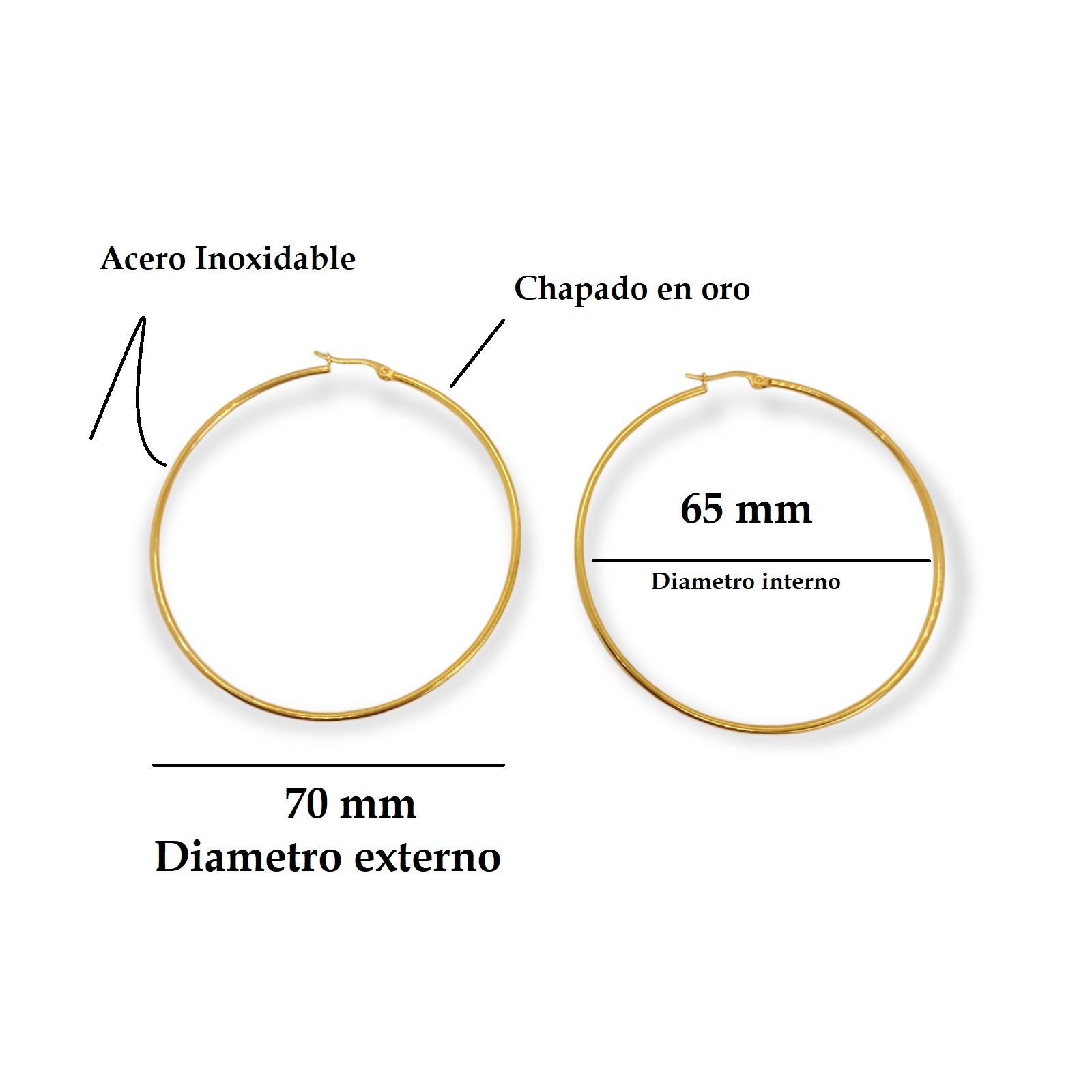 MAXI ARGOLLAS EL BAÚL DE JUMA HOOP CLASICAS 65MM CHAPADAS EN ORO 18K - 4