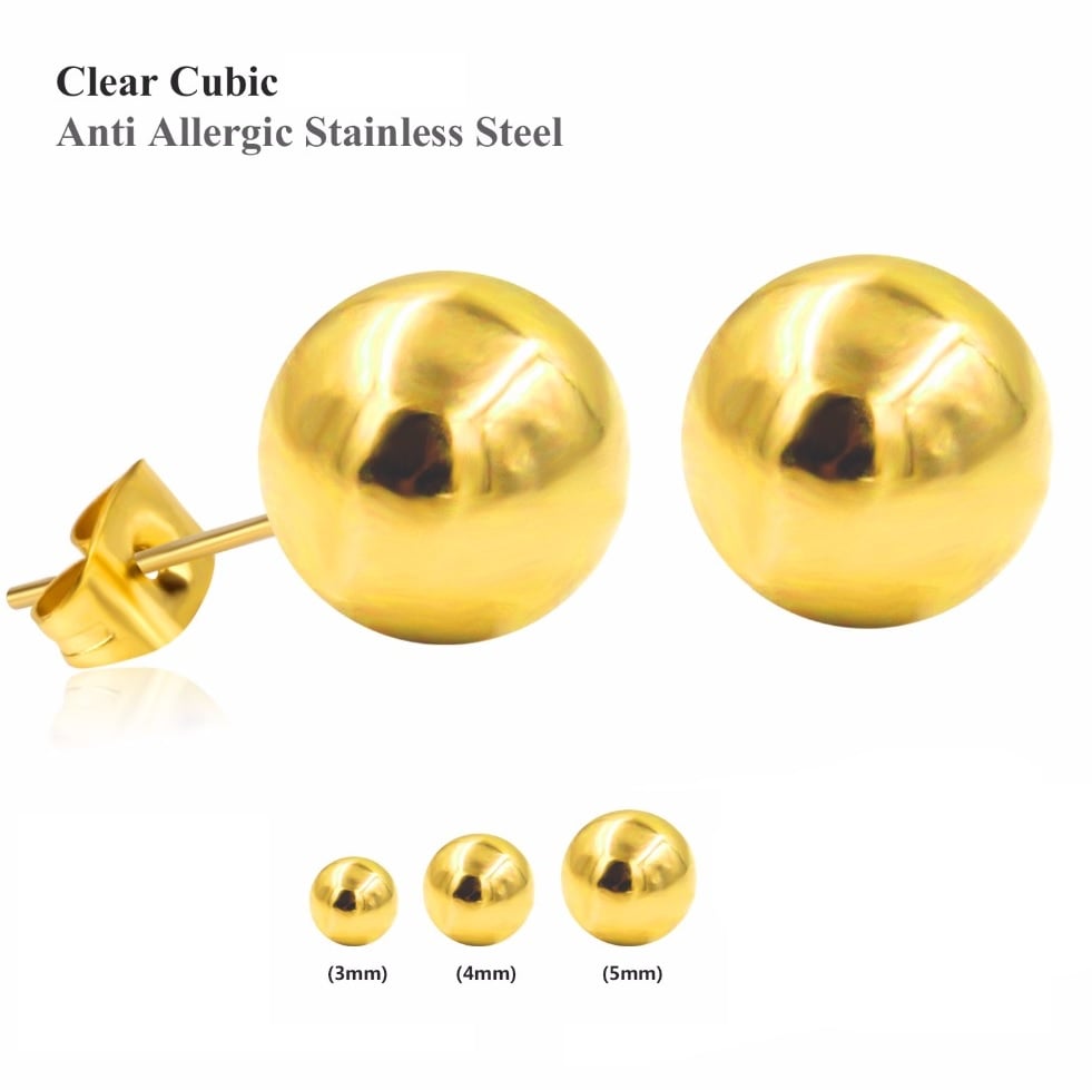 PENDIENTES EL BAÚL DE JUMA ESFERAS HIPOALERGÉNICOS DE 4MM CHAPADOS EN ORO 14KL - 4
