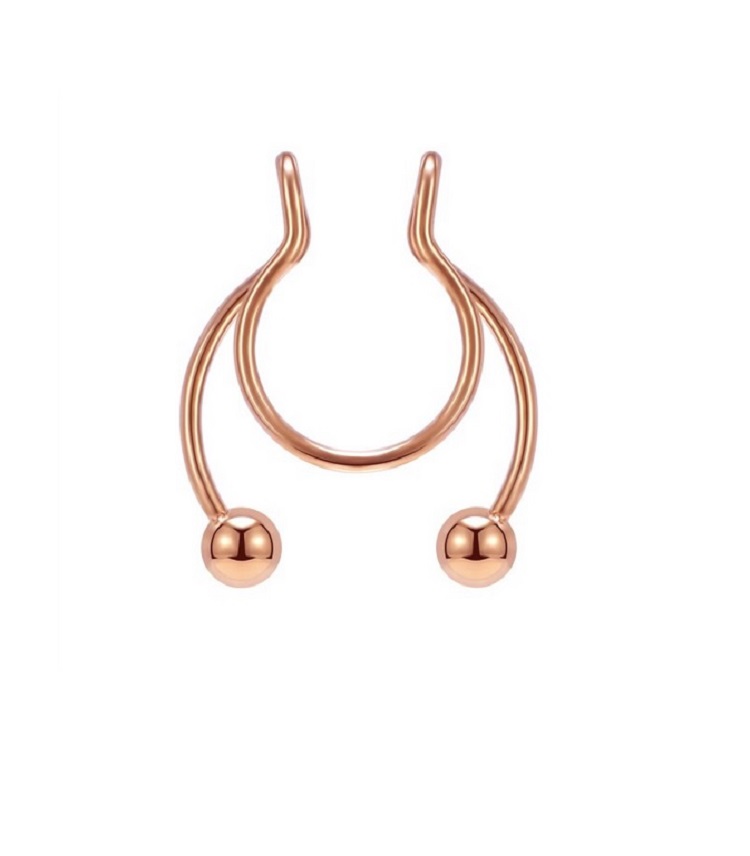 PIERCING EL BAÚL DE JUMA ACERO HIPOALERGENICO BAÑADO EN ORO ROSA 14KL SEPTUM SIN PERFORACION - 1