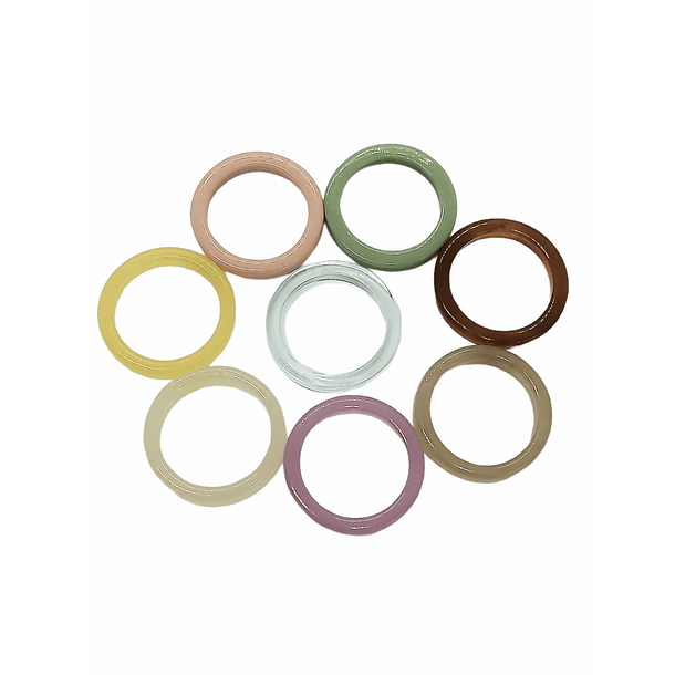 SET X 8 ANILLOS EL BAUL DE JUMA RESINA COLORES JUVENIL FRESCOS COLORIDOS MIDI