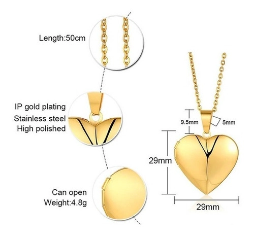 CADENA RELICARIO CORAZON LISO CHAPADO EN ORO 18 KL - 2