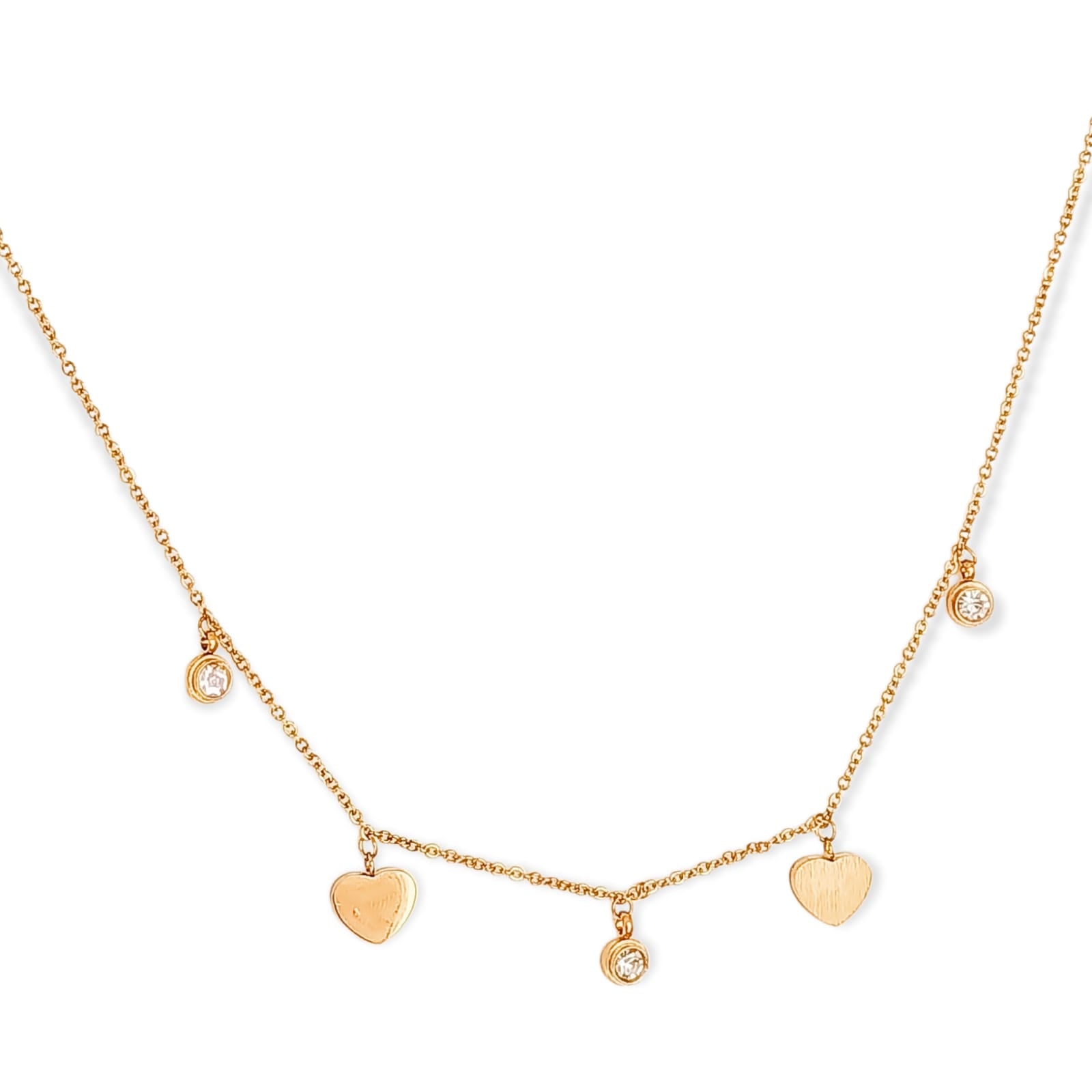 CADENA COLGANTE PUNTO DE LUZ CORAZONES CHAPADO EN ORO 18K - 1