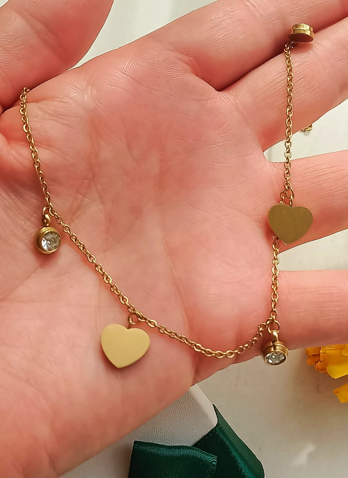 CADENA COLGANTE PUNTO DE LUZ CORAZONES CHAPADO EN ORO 18K - 3