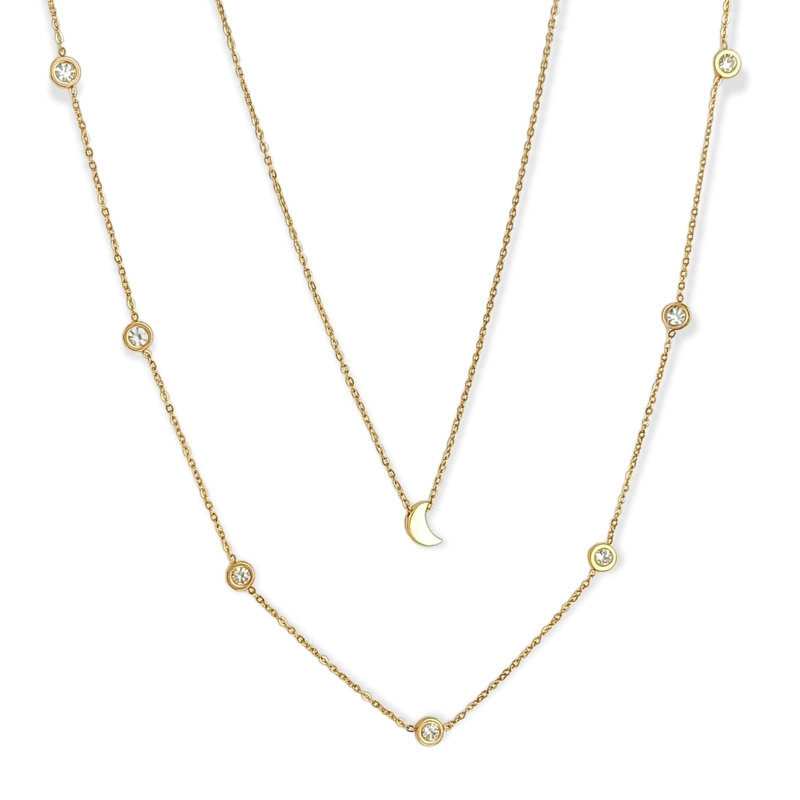 CONJUNTO MULTICAPA COLGANTE LARGO LUNA CHAPADO EN ORO 18K - 1