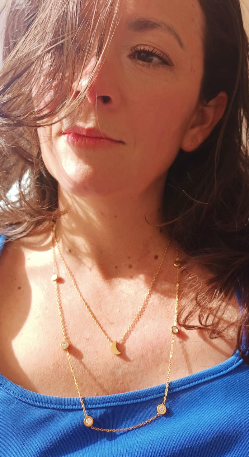 CONJUNTO MULTICAPA COLGANTE LARGO LUNA CHAPADO EN ORO 18K - 2