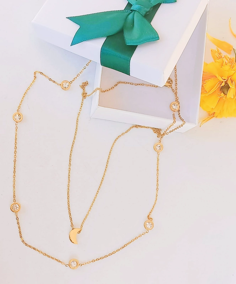 CONJUNTO MULTICAPA COLGANTE LARGO LUNA CHAPADO EN ORO 18K - 3