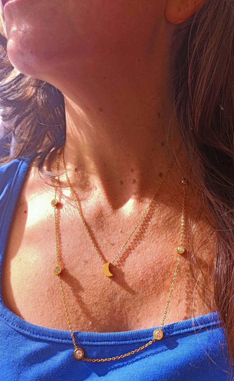 CONJUNTO MULTICAPA COLGANTE LARGO LUNA CHAPADO EN ORO 18K - 4