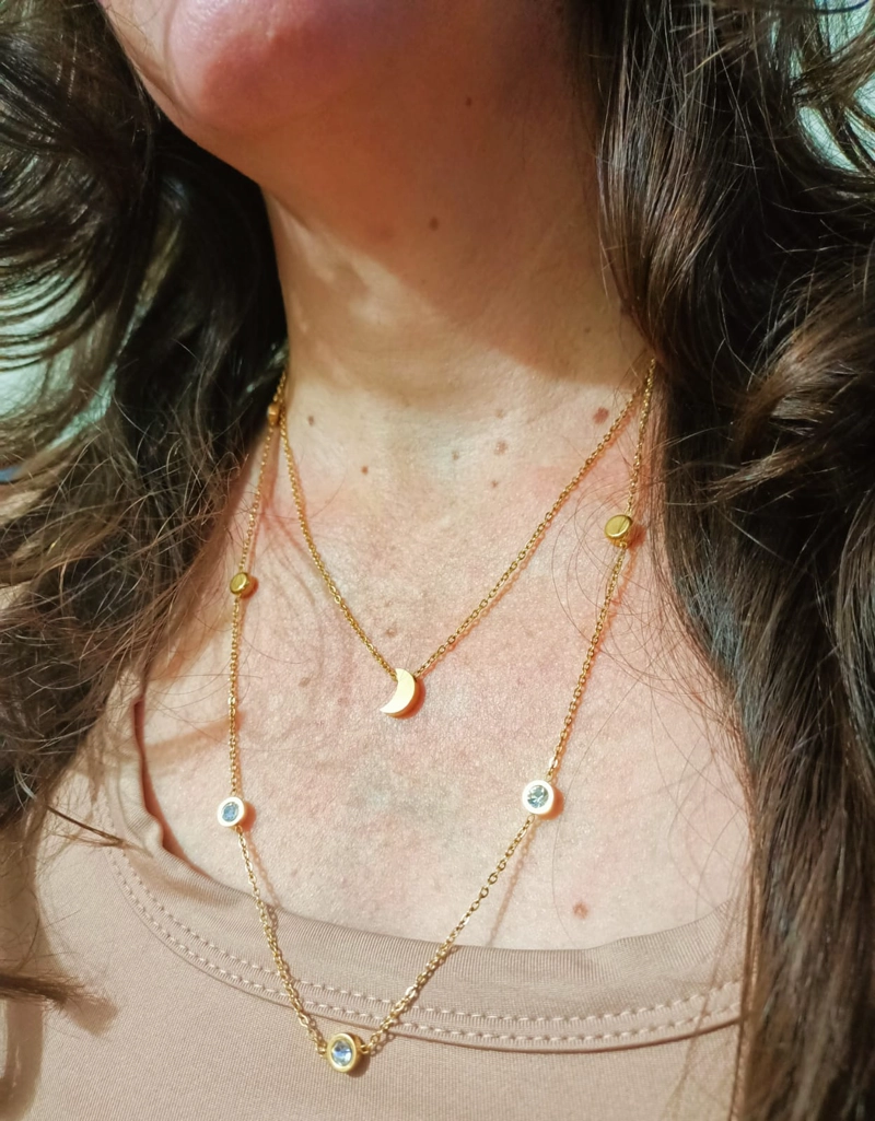 CONJUNTO MULTICAPA COLGANTE LARGO LUNA CHAPADO EN ORO 18K - 6