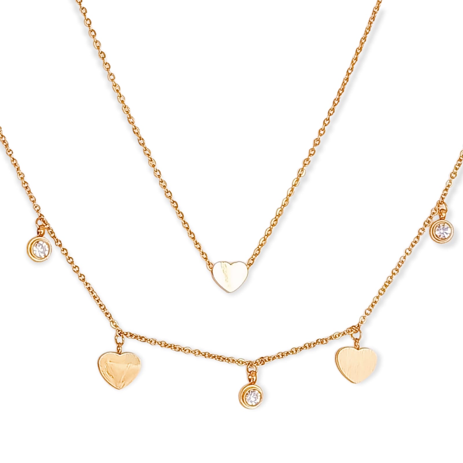 CONJUNTO MULTICAPA COLGANTE CORAZÓN CHAPADO EN ORO 18K AMOR - 1