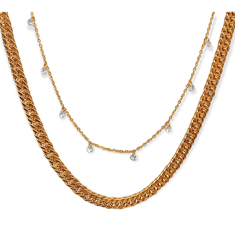 CONJUNTO CADENA MULTICAPA ESLABONES PUNTO LUZ CHAPADO EN ORO - 1