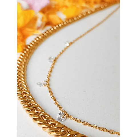 CONJUNTO CADENA MULTICAPA ESLABONES PUNTO LUZ CHAPADO EN ORO - 4