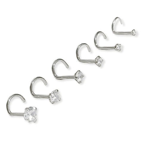 SET DE 6 PIERCING EL BAÚL DE JUMA PACK NOSTRIL PUNTO DE LUZ TIPO S PLATEADO ACERO - 1