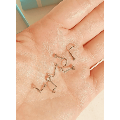SET DE 6 PIERCING EL BAÚL DE JUMA PACK NOSTRIL PUNTO DE LUZ TIPO S PLATEADO ACERO - 2