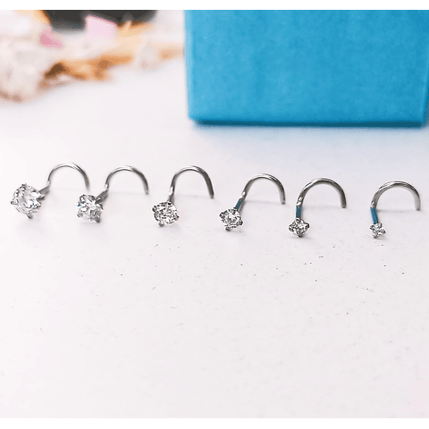 SET DE 6 PIERCING EL BAÚL DE JUMA PACK NOSTRIL PUNTO DE LUZ TIPO S PLATEADO ACERO - 4