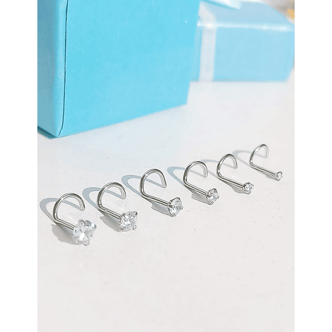 SET DE 6 PIERCING EL BAÚL DE JUMA PACK NOSTRIL PUNTO DE LUZ TIPO S PLATEADO ACERO - 5