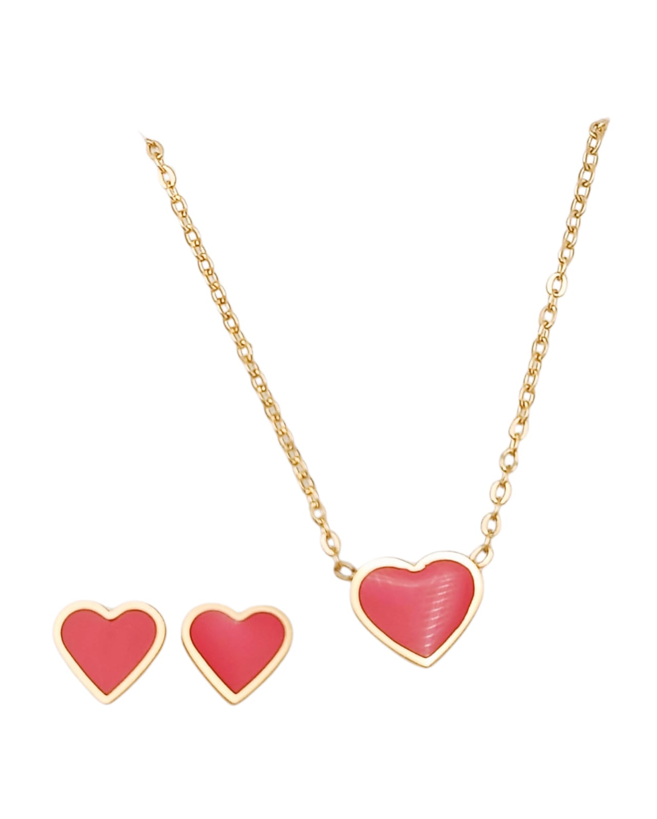SET CONJUNTO CORAZON ROJO COLLAR ABRIDORES CHAPADO EN ORO 18 KL - 1