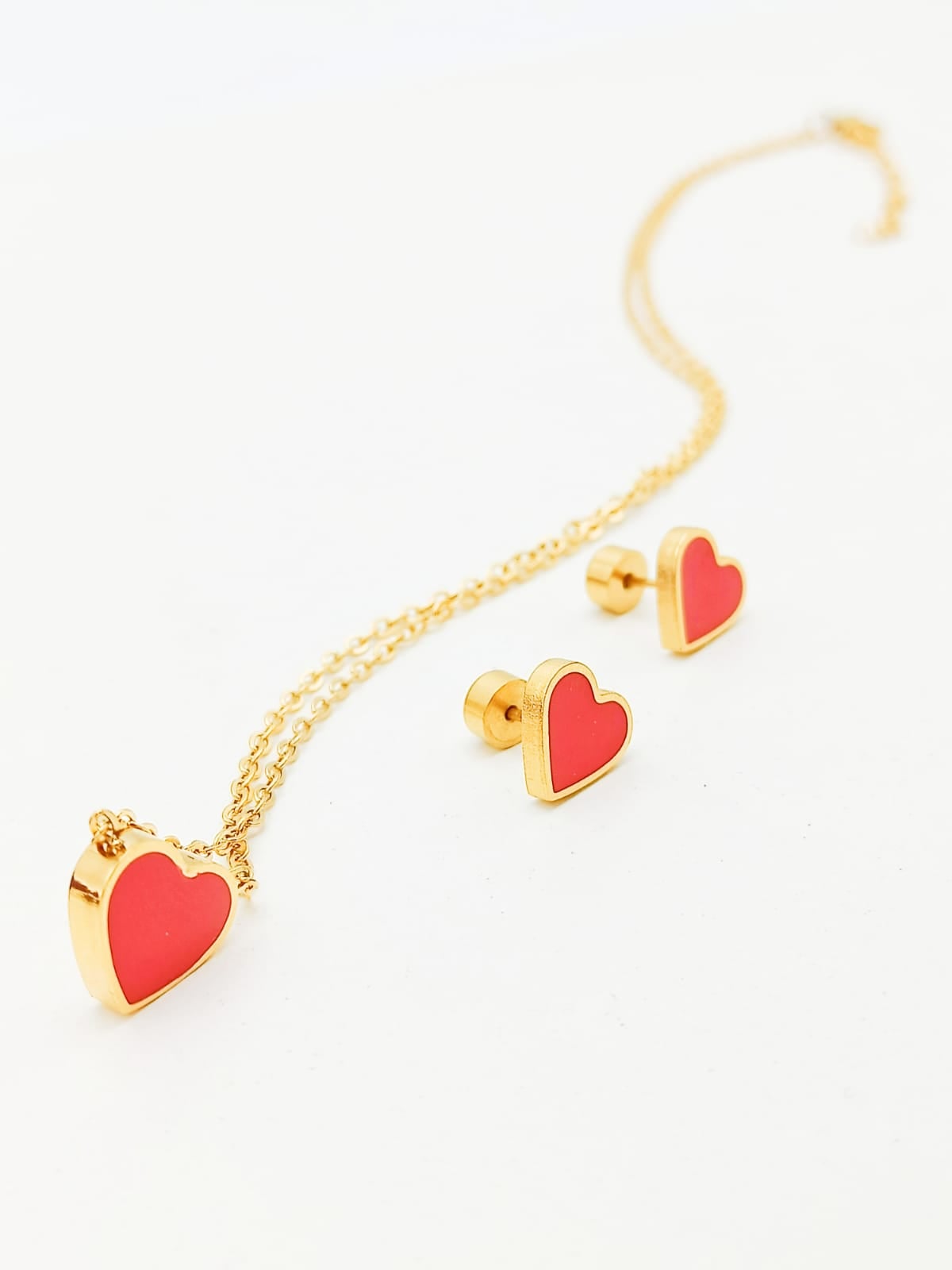 SET CONJUNTO CORAZON ROJO COLLAR ABRIDORES CHAPADO EN ORO 18 KL - 4