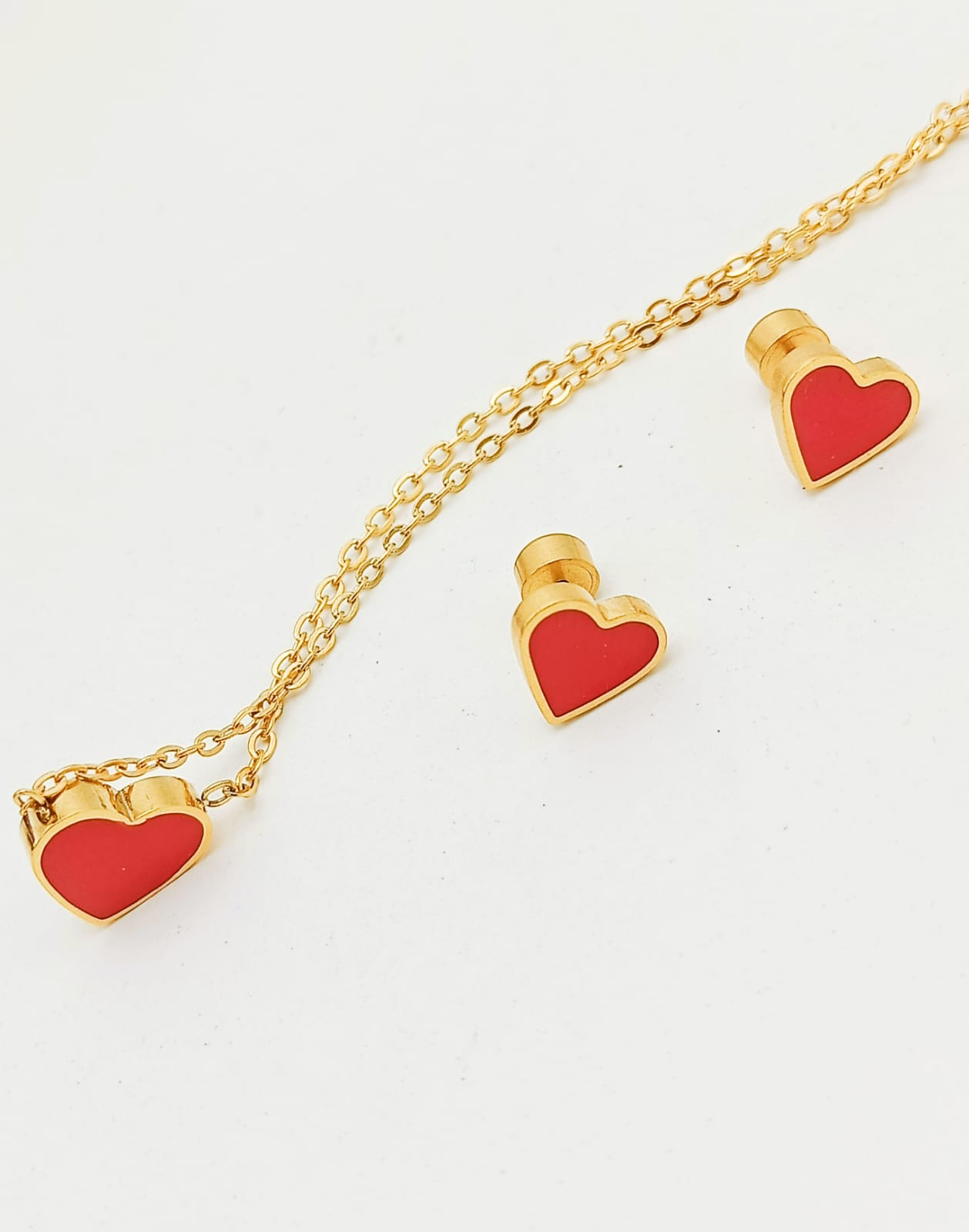 SET CONJUNTO CORAZON ROJO COLLAR ABRIDORES CHAPADO EN ORO 18 KL - 7